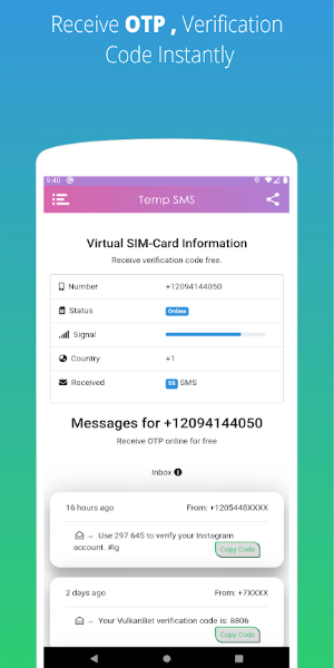 Temp SMS - Temporary Numbers 스크린샷 2