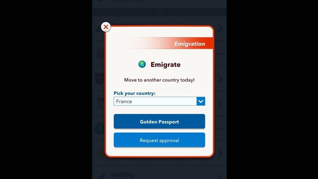 Elegir una ubicación de emigración en Bitlife