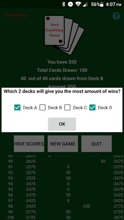 Iowa Gambling Game: Decision Making With Cards Screenshot 2