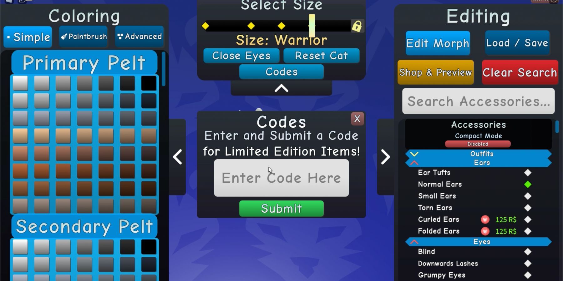 Image: In-game screenshot of the character editor
