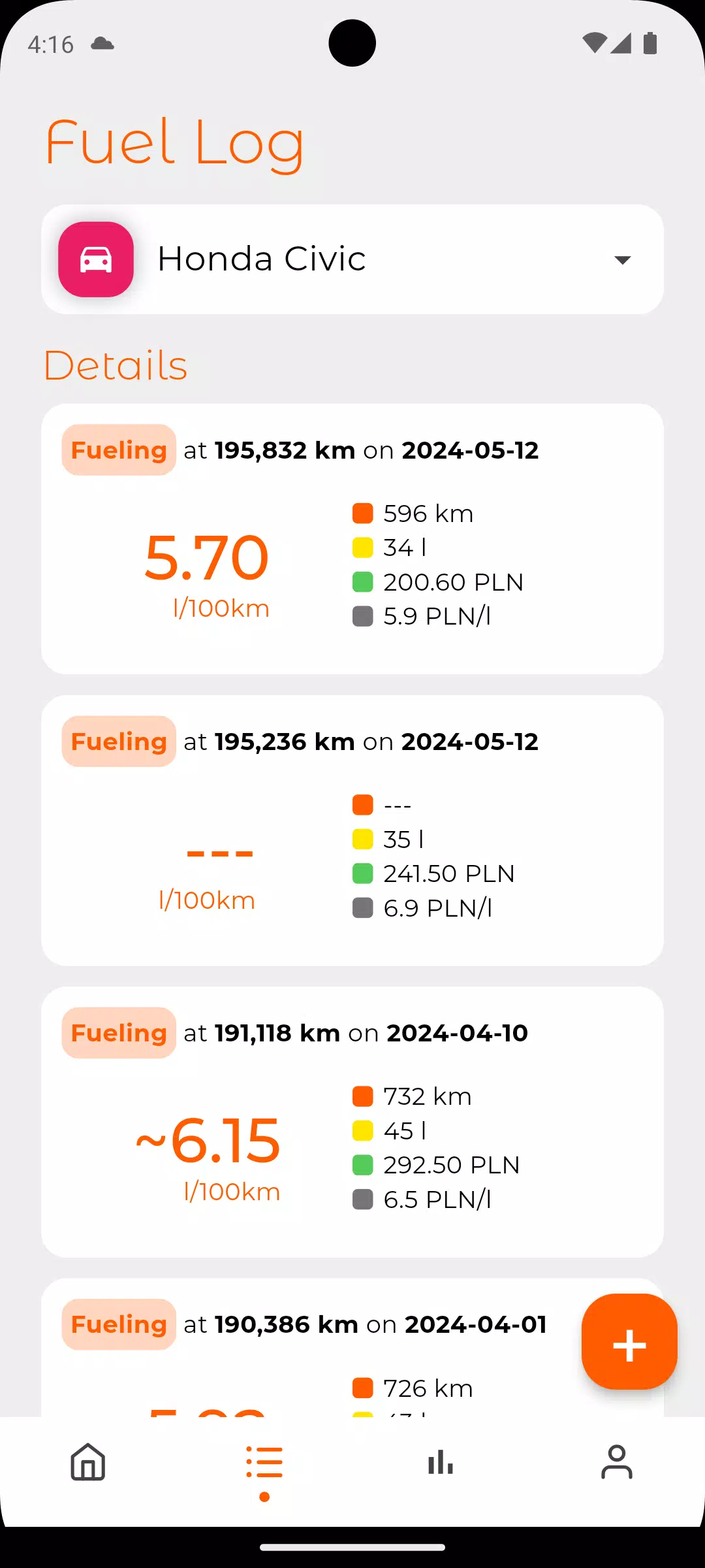 Fuel Log Schermafbeelding 1