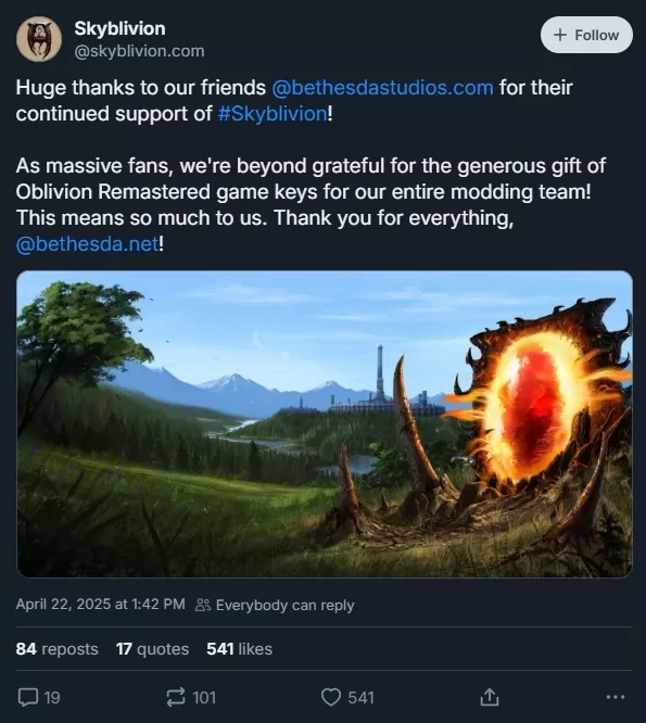 Bethesda Gifts Remastered Oblivion Keys to Skyblivion Team