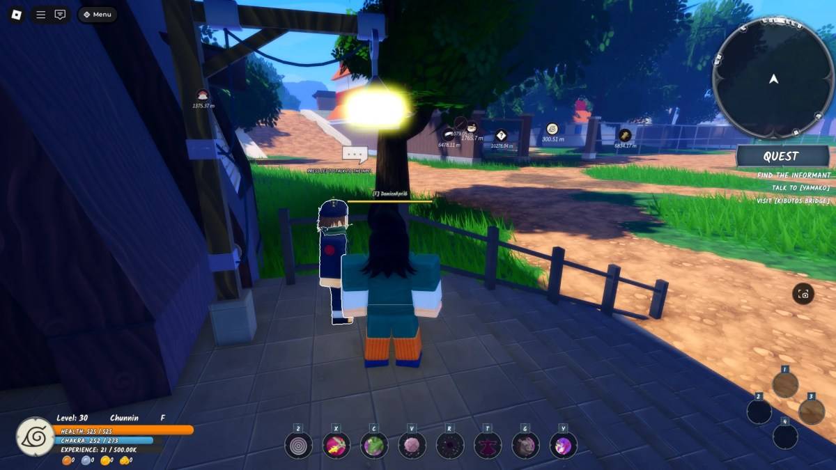 Ubicación de la NPC de Kenma al lado de la Academia Ninja en Ninja Time Roblox Experience