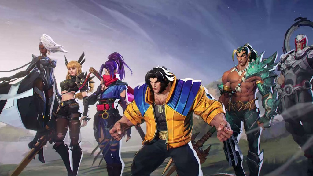 Personagens de Marvel Rivals prontos para lutar, com Wolverine em destaque