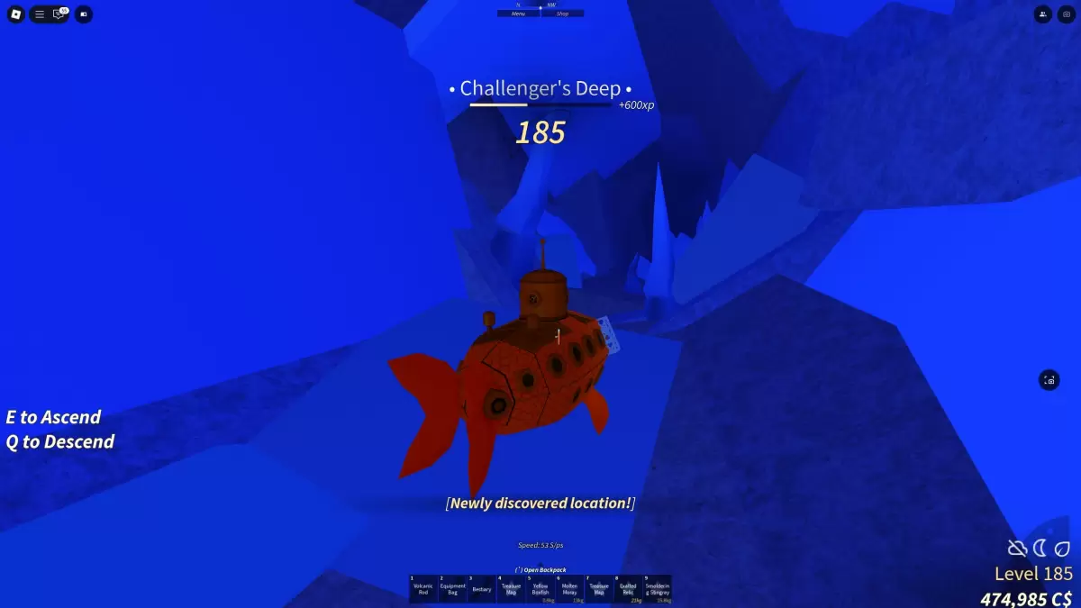 Submarine entering the Challenger’s Deep area in Fisch